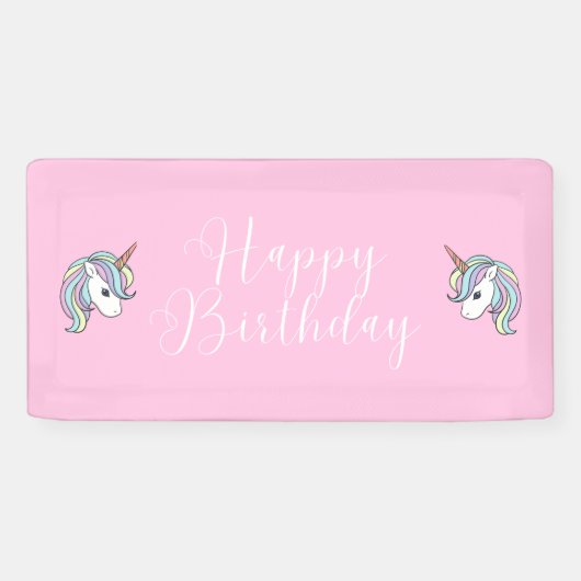 Roze Unicorn Thema Birthday Party Banner (Horizontaal)