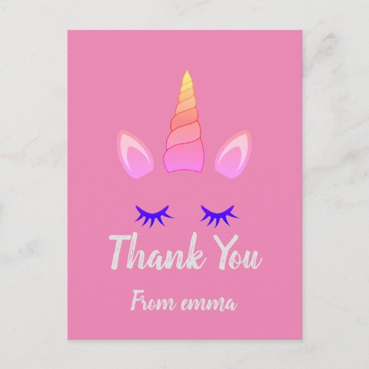 Roze Unicorn Theme Birthday Briefkaart (Voorkant)