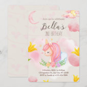 Roze Unicorn tweede uitnodiging voor de geboorte (Voorkant / Achterkant)