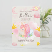 Roze Unicorn tweede uitnodiging voor de geboorte (Staand voorkant)
