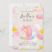 Roze Unicorn tweede uitnodiging voor de geboorte (Voorkant)