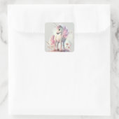 Roze Unicorn Vierkante Sticker (Tas)