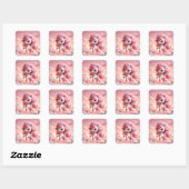 roze unicorn vierkante sticker (Vel)