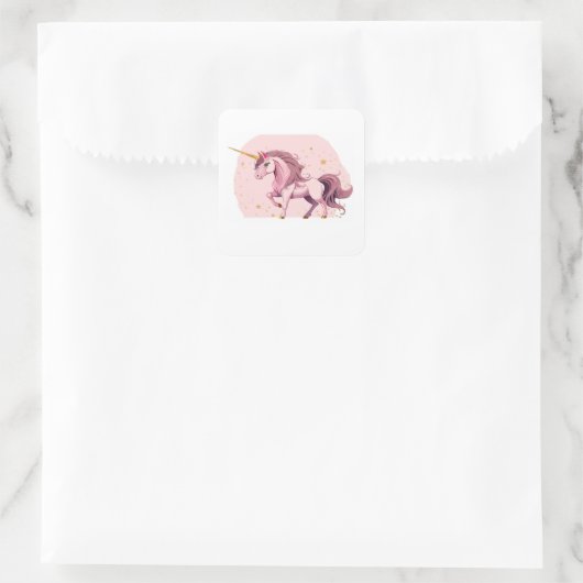 roze unicorn vierkante sticker (Tas)