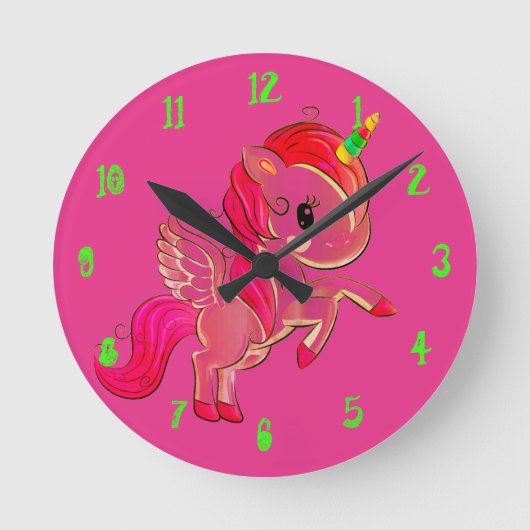 Roze Unicorn Wall klok (Voorkant)