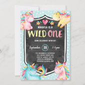 Roze Unicorn Wild Eén eerste verjaardag Kaart (Voorkant)