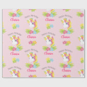 Roze Unicorn Wrapping Paper (gepersonaliseerd) Mei Cadeaupapier (Vlak)