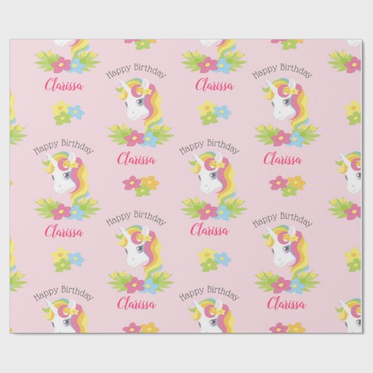Roze Unicorn Wrapping Paper (gepersonaliseerd) Mei Cadeaupapier (Vlak)