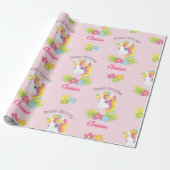 Roze Unicorn Wrapping Paper (gepersonaliseerd) Mei Cadeaupapier (Uitgerold)
