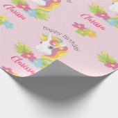 Roze Unicorn Wrapping Paper (gepersonaliseerd) Mei Cadeaupapier (Hoek)