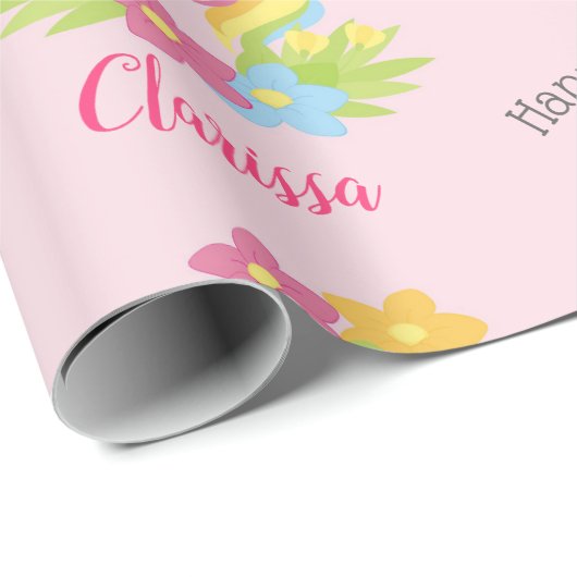 Roze Unicorn Wrapping Paper (gepersonaliseerd) Mei Cadeaupapier (Rol Hoek)