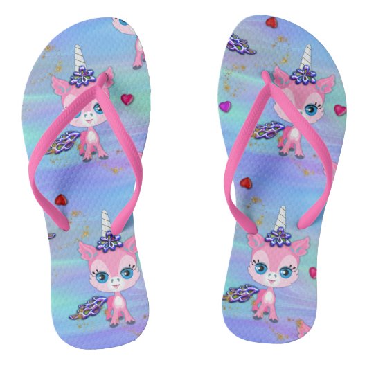 Roze Unicorns en harten Teenslippers (Voetbed)