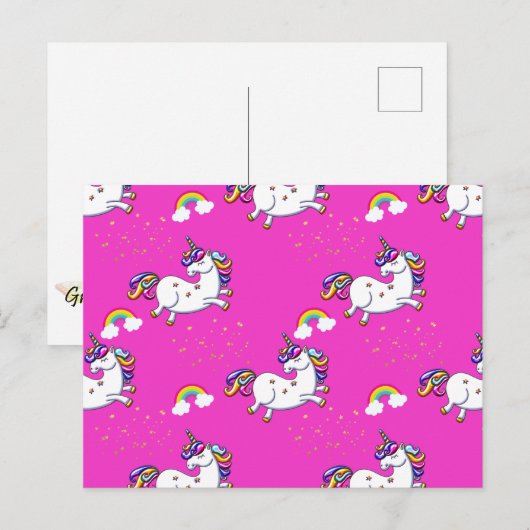 Roze Unicorns Gold Stars en regenboog Briefkaart (Voorkant / Achterkant)
