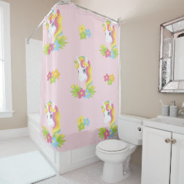 Roze Unicorns met Flowers Shower Curtain Douchegordijn