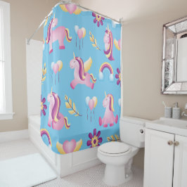 Roze Unicorns op het blauwe gordijn van de Shower