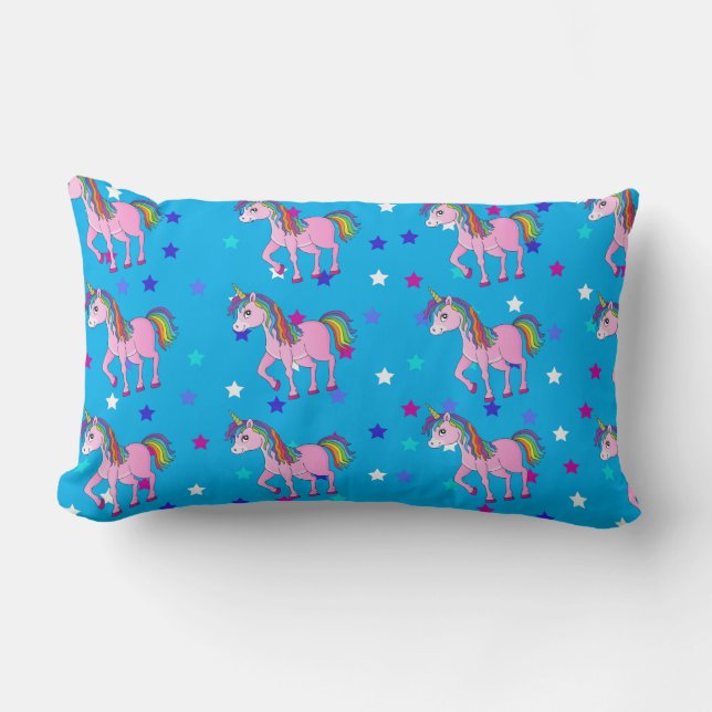 Roze Unicorns & Star Print Lumbar Pillow Kussen (Voorkant)