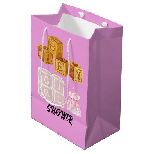 Roze Unieke Baby Meisje Dice Baby shower Gift Bag Medium Cadeauzakje (Voorkant Gekanteld)