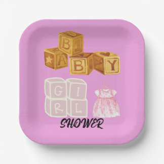 Roze Unieke Baby Meisje Dice Baby shower Papieren Bordje