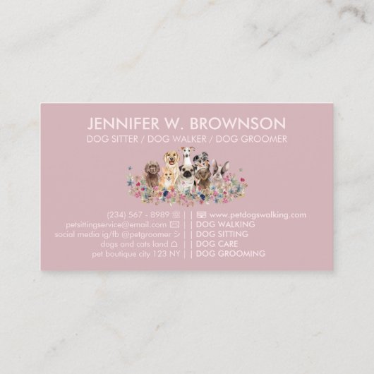 Roze unieke dog visitekaartje (Achterkant)