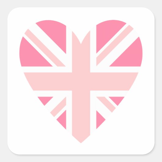Roze Union Jack/Flag Hart Vierkante Sticker (Voorkant)