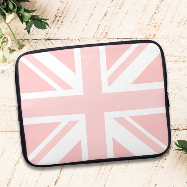 Roze Union Jack UK Vlag Monogram Laptop Mouw Sleeve (Pink UK Flag Monogrammed Laptop Sleeve just for you. Add your initials)