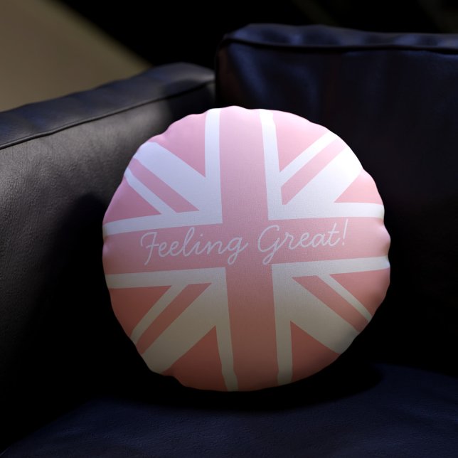 Roze Union Jack Vlag Groot-Brittannië Ronde Kussen (Long live your comfy sofa! Just add your text)