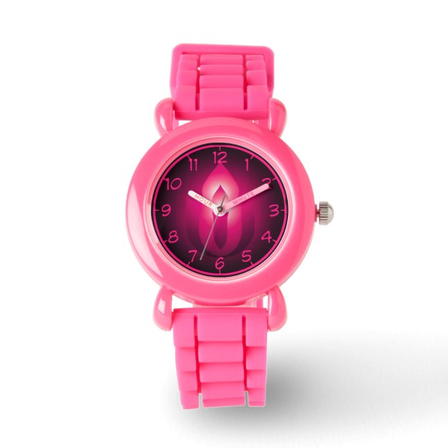 Roze, unitair universeel, opvlammend krijstijs horloge (Voorkant)