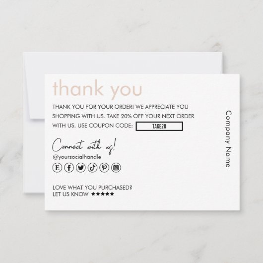 Roze Uw Bedrijfs Logo Dank u Merkverpakking Bedankkaart (Achterkant)