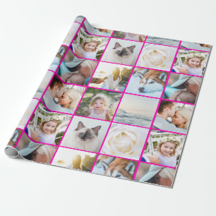 Roze uw foto aangepaste raster collage cadeaupapier