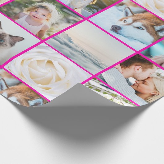 Roze uw foto aangepaste raster collage cadeaupapier (Hoek)