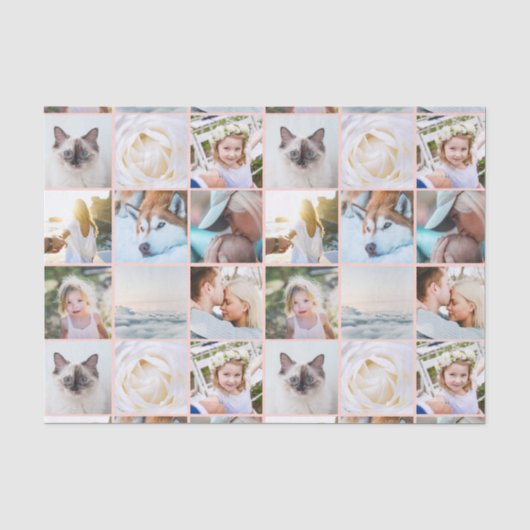 Roze | Uw foto aangepaste raster collage Tissuepapier (Voorkant)