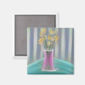 Roze Vaas Boeket Originele Kunst Magneet (Voorkant / Achterkant)