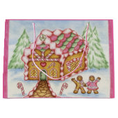 Roze Vakantie Gingerbread House Gift Bag Groot Cadeauzakje (Voorkant)