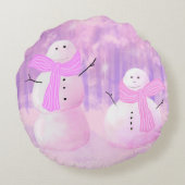 Roze Vakantie Kerstmis Sneeuwman Rond Sierkussen Rond Kussen (Achterkant)