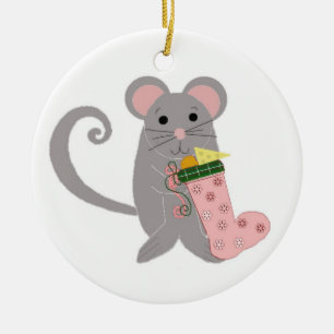 Roze vakantie muis keramisch ornament