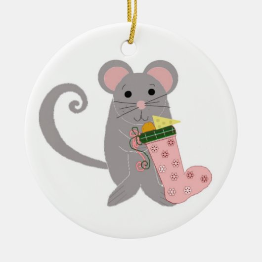 Roze vakantie muis keramisch ornament (Voorkant)