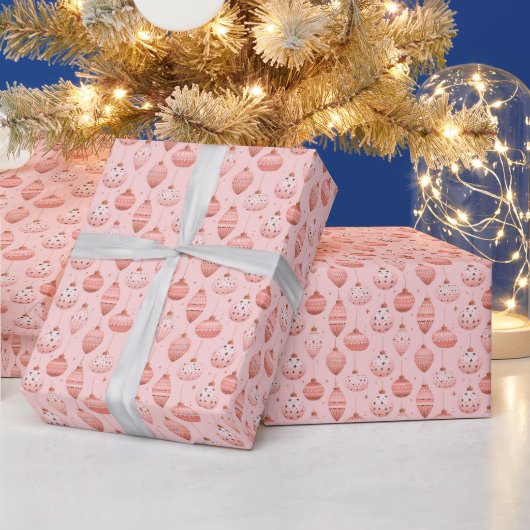 Roze Vakantie Ornamenten Kerst Cadeaupapier (Feestdagen)
