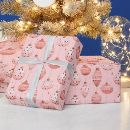 Roze Vakantie Ornamenten Kerst Cadeaupapier