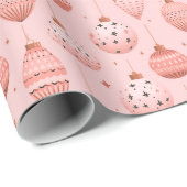 Roze Vakantie Ornamenten Kerst Cadeaupapier (Rol Hoek)