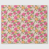 Roze Vakantie Poinsettias Retro Style Gift Wrap Cadeaupapier (Vlak)