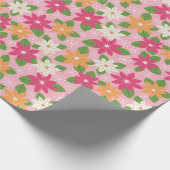 Roze Vakantie Poinsettias Retro Style Gift Wrap Cadeaupapier (Hoek)