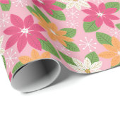 Roze Vakantie Poinsettias Retro Style Gift Wrap Cadeaupapier (Rol Hoek)