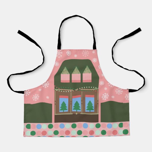 Roze vakantiedorp schort (Voorkant)