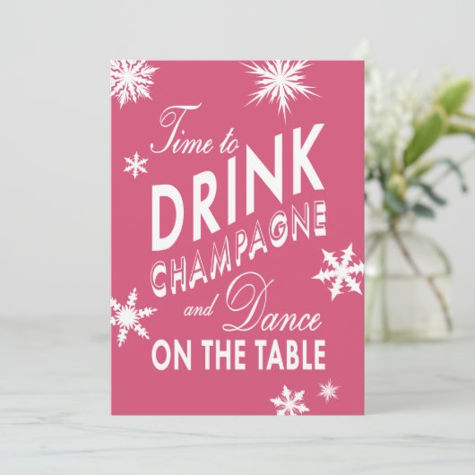 Roze vakantietijd om champagne-uitnodiging te Drin Kaart (Staand voorkant)