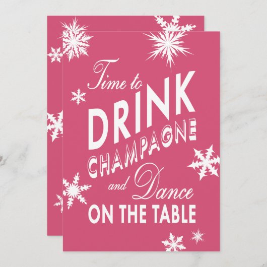 Roze vakantietijd om champagne-uitnodiging te Drin Kaart (Voorkant / Achterkant)