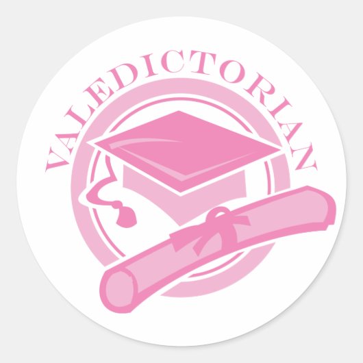 Roze Valedictorian Afstuderen Gift Ronde Sticker (Voorkant)