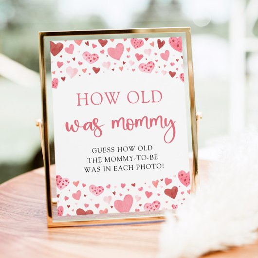 Roze Valentijn Baby shower Hoe oud was mama spel Poster