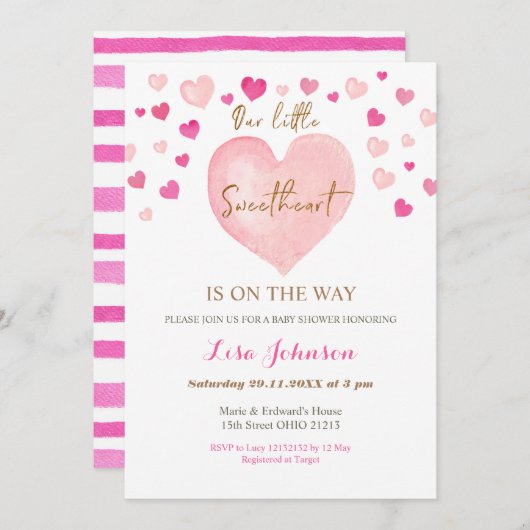 Roze Valentijn Baby shower Kaart (Voorkant / Achterkant)