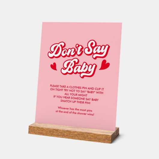 Roze Valentijn Baby shower Zeg geen Baby Spel Acryl Bord (Hoek)