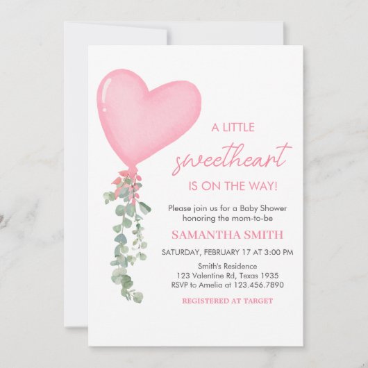 Roze Valentijn ballon Baby shower Kaart (Voorkant)